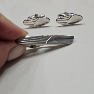 Elegant Silver Cufflinks and Tie Clip Set